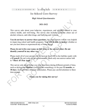 California Healthy Kids Survey High School Questionnaire