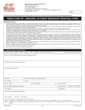 Generali SmartCare VIP Personal Accident Insurance Proposal Form