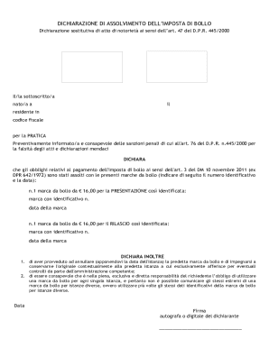 Italian Stamp Duty Exemption Declaration