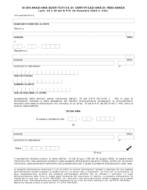 Italian Residence Certification Declaration