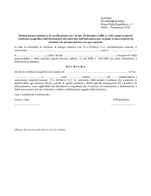 Italian Energy Supply Residence Declaration