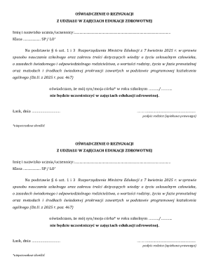 Resignation Notice for Health Education Classes