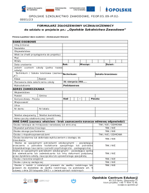 Opolskie Szkolnictwo Zawodowe Application Form