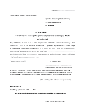 Polish Religious Education Waiver