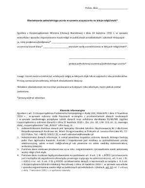 Student Declaration for Religion or Ethics Classes