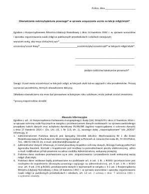 Poland Student Religion or Ethics Attendance Declaration