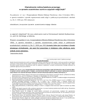 Parent Consent Form for Religion/Ethics Classes