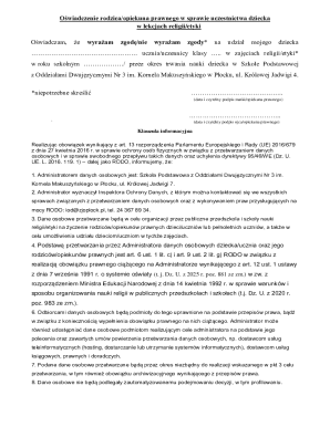 Parent Consent for Religious or Ethics Classes