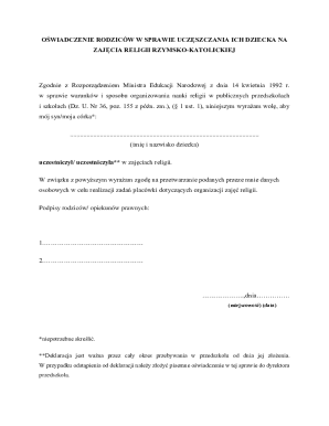 Parental Consent Form for Religious Education