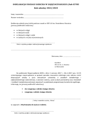 Religious and Ethics Participation Declaration