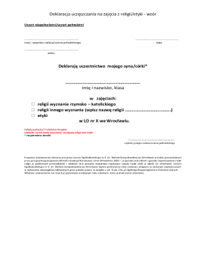 Religious or Ethics Class Attendance Declaration