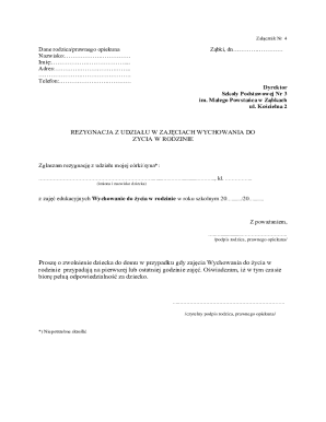 Parent Resignation from Family Life Education