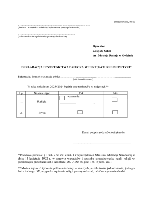 Poland School Religion or Ethics Declaration
