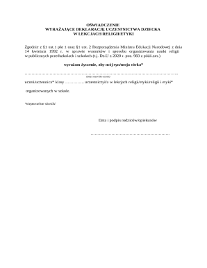 Religion or Ethics Class Participation Declaration