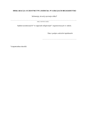 Polish Religious or Ethics Class Participation Declaration