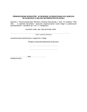 Parental Consent for Catholic Religion Classes