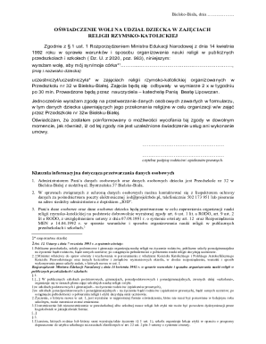 Catholic Religion Class Consent Form