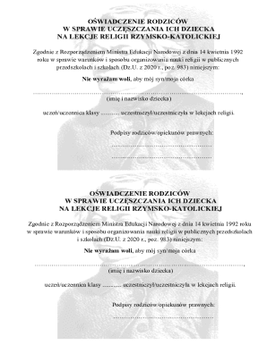 Parental Declaration for Religious Education