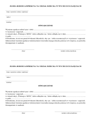 Parental Consent Form for Child Participation in Excursions/Activities