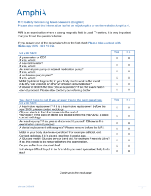 MRI Safety Screening Questionnaire