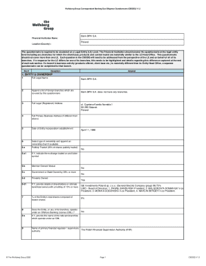 Wolfsberg Group Correspondent Banking Due Diligence Questionnaire