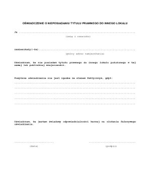 Oświadczenie o Nieposiadaniu Tytułu Prawnego do Innego Lokalu
