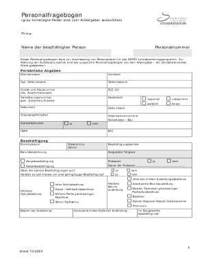 German Employee Personal Information Form