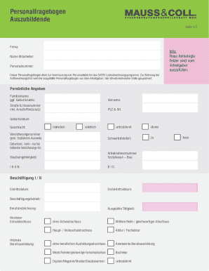 German Apprentice Personal Questionnaire