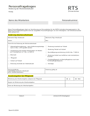 German Employee Weekly Hours Change Form