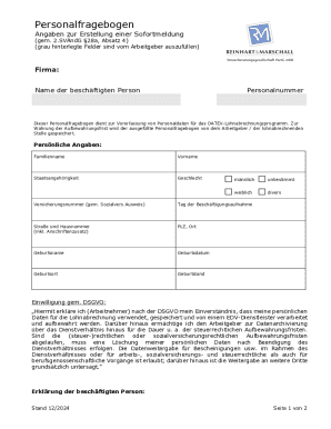 German Employee Data Form