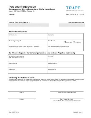 German Employee Immediate Reporting Form