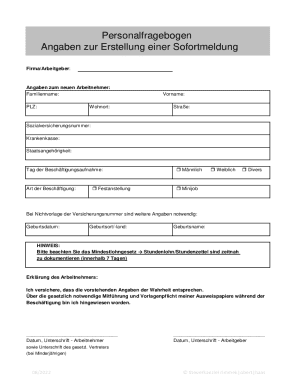 German Employee Registration Form