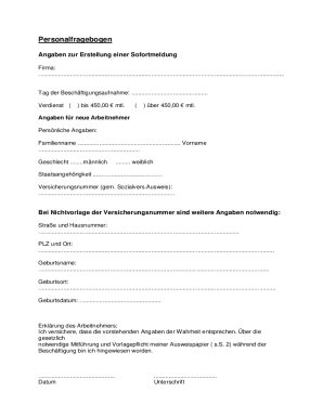 German Employee Information Form