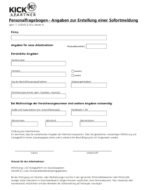 German Employee Personal Information Form