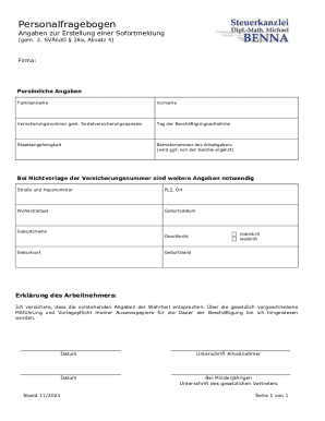 German Employee Immediate Notification Form