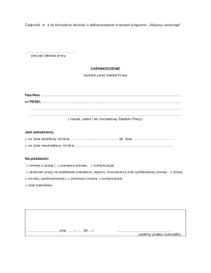 Zakład Pracy Employment Certificate