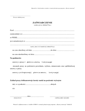 Zakład Pracy Employment Certificate