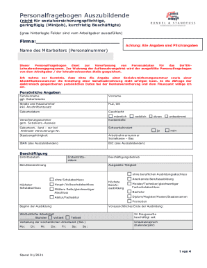 Personalfragebogen Auszubildende