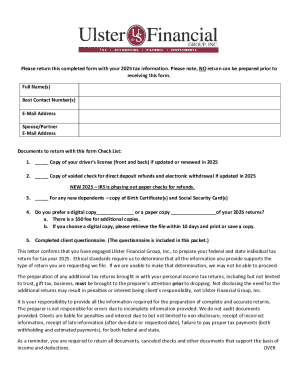 2025 Tax Service Engagement Letter