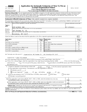 Form 8868 Application for Automatic Extension of Time To File
