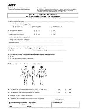 Medical Questionnaire for MRI Spine Examination