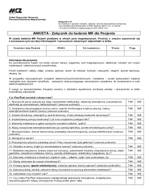 MRI Patient Questionnaire