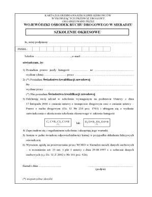 Driver Training Registration Form