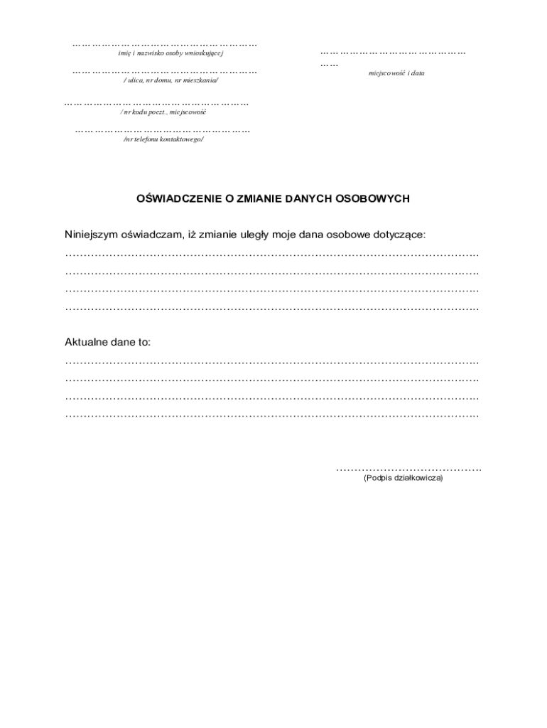 Change of Personal Data Declaration - Blank Fillable Template | Fill ...