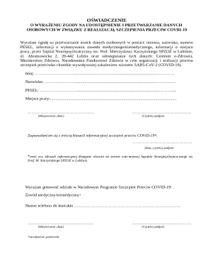 Consent Form for COVID-19 Vaccination Data Processing