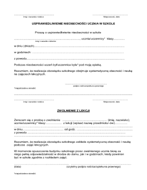 Polish School Absence Justification Form