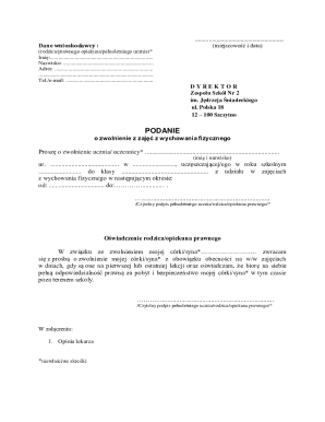 Polish Physical Education Exemption Form