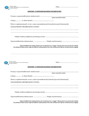 Polish Student Absence Justification Form