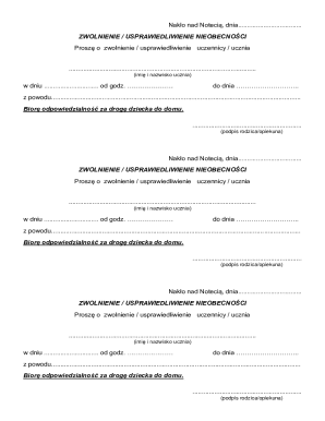 Polish Student Absence Excuse Note
