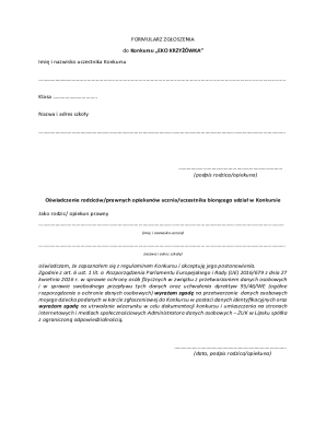 EKO KRZYŻÓWKA Contest Registration Form